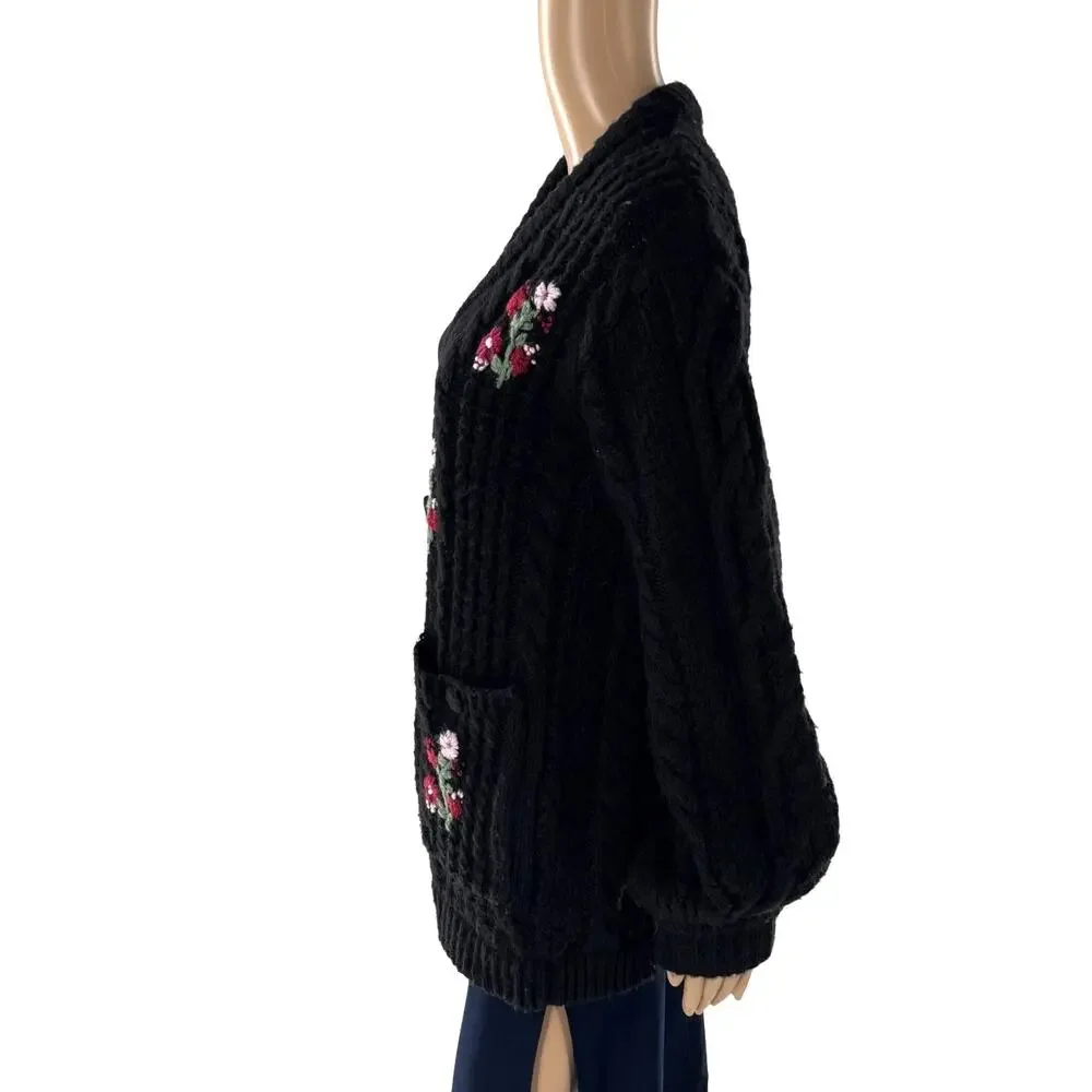 For Love & Lemons Black Amaryllis Oversized Floral Button Down Cardigan